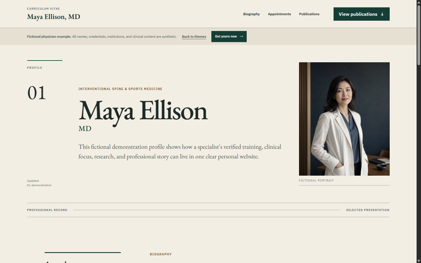 Academic Record physician website preview