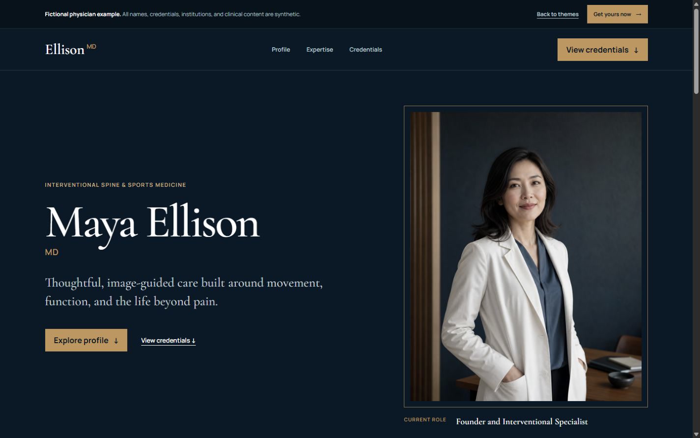 Leadership Profile physician website preview