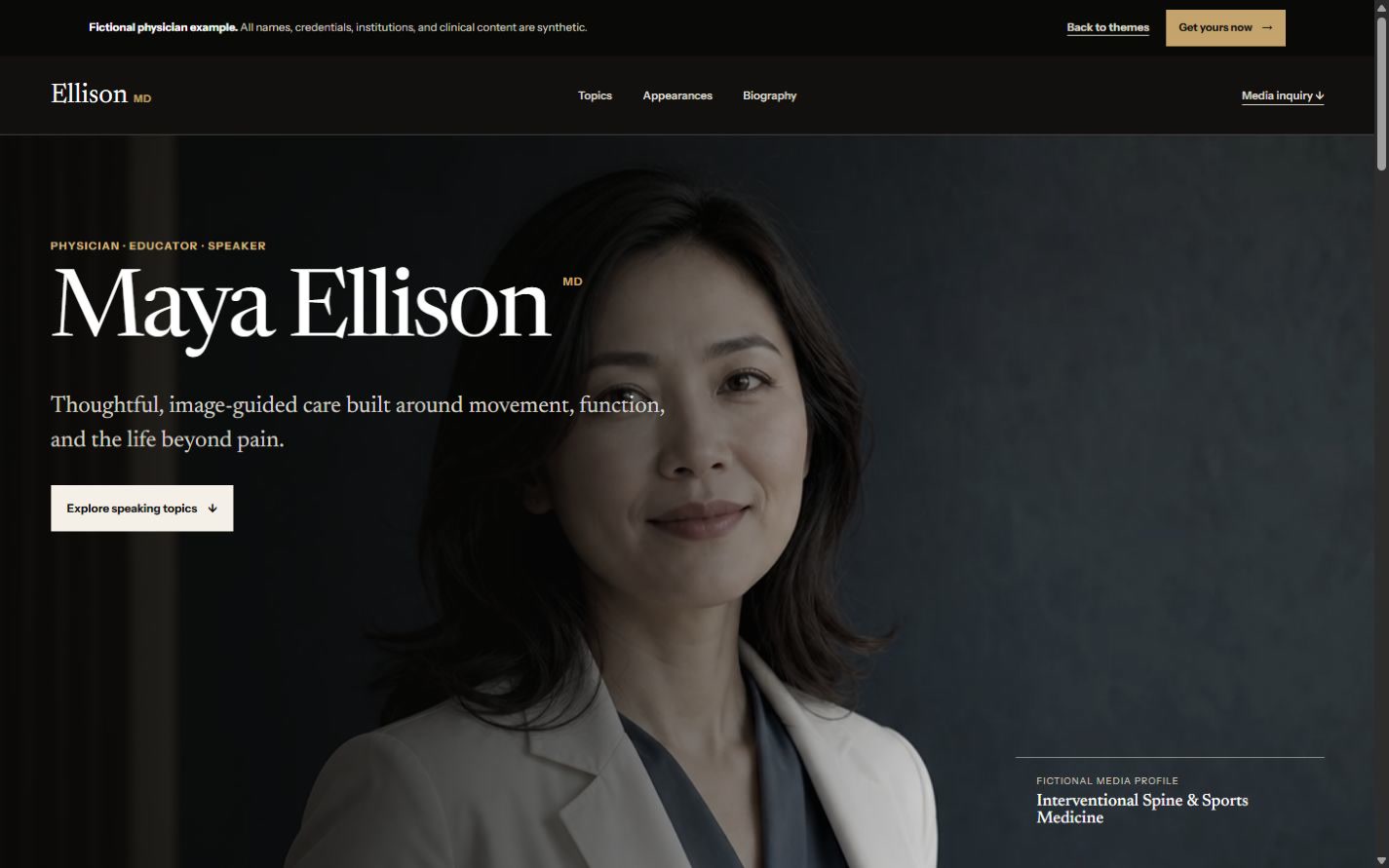 Media and Speaking physician website preview